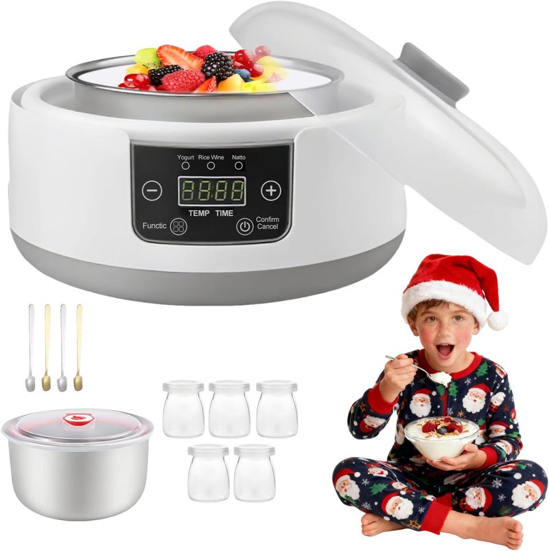 Abnaok Yogurt Maker with Adjust Temp & Time, Multi-Function Probiotic Yogurt Maker with BPA-free PP Lid, Celsius Increment, 304 Stainless Steel Inner Bowl, LED Display - Image 1
